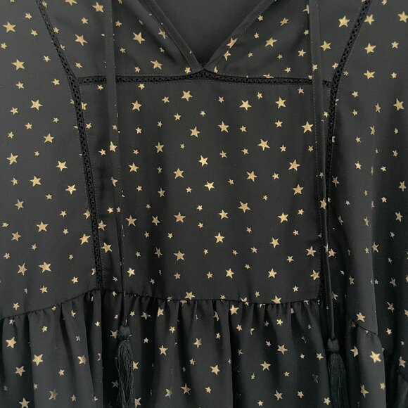 Black & Gold Star Celestial Peplum Top Size L - Picture 1 of 6